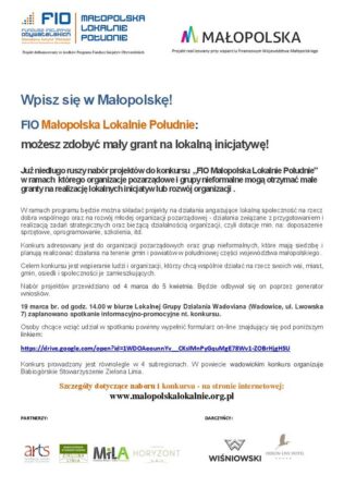 FIO Małopolska Lokalnie Południe: możesz zdobyć mały grant na lokalną inicjatywę!