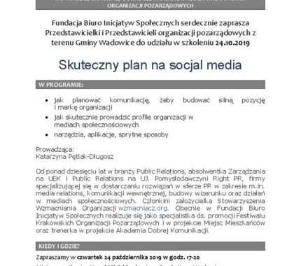 „Skuteczny plan na socjal media” – zaproszenie na szkolenie