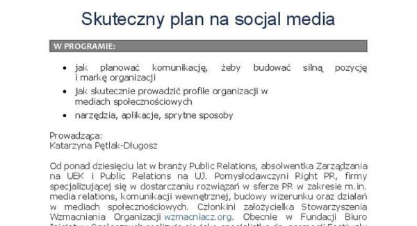 „Skuteczny plan na socjal media” – zaproszenie na szkolenie