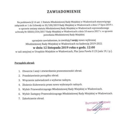 Pierwsze posiedzenie nowej kadencji Młodzieżowej Rady Miejskiej w Wadowicach
