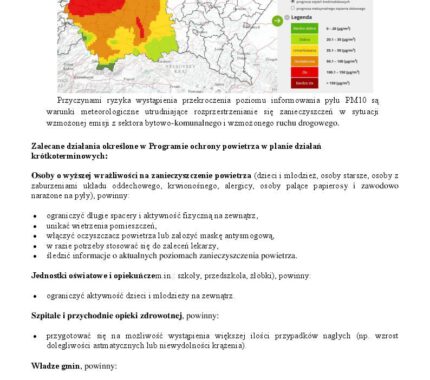Powiadomienie o ryzyku wystąpienia przekroczenia poziomu informowania dla pyłu PM10