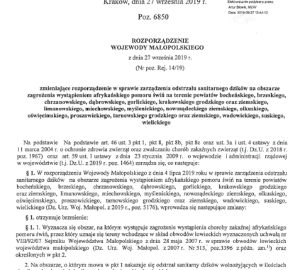 Obwieszczenie Burmistrza Wadowic w sprawie polowań zbiorowych w sezonie 2019/2020