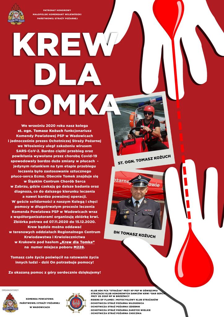 plakat Krew dla Tomka na strone www 724x1024 - Strażakowi pilnie potrzebna pomoc !