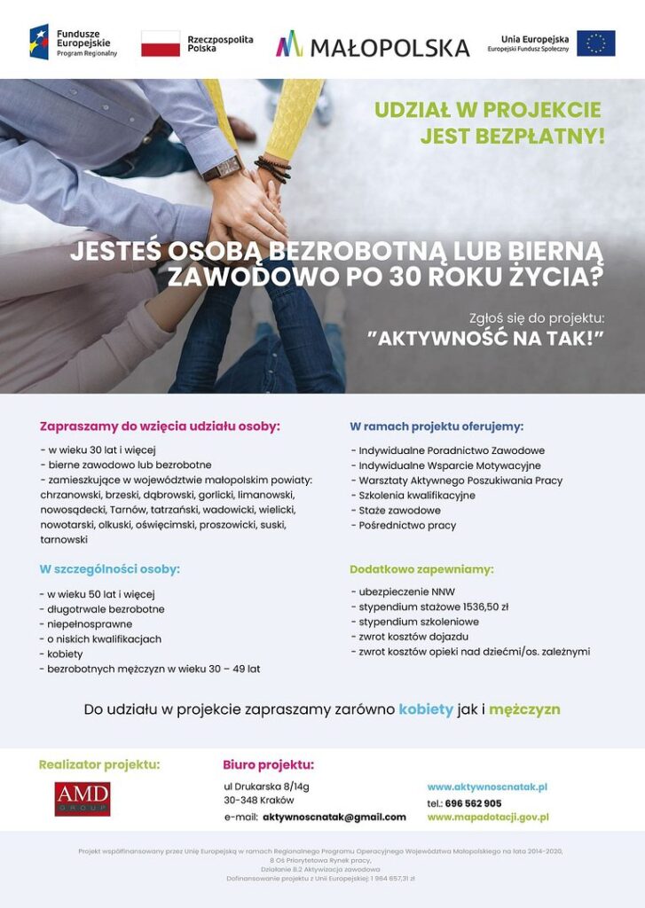 Plakat A3 aktywnosc na tak 727x1024 - Aktywność na TAK! Szansa dla mieszkańców miasta i gminy Wadowice