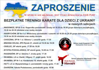 Zaproszenie na bezpłatne treningi karate dla dzieci z Ukrainy