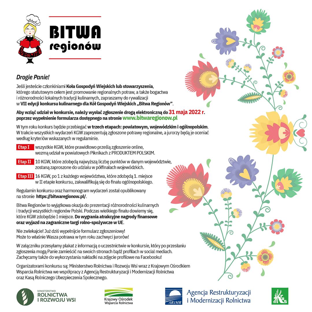 BITWA REGIONOW 2022 zaproszenie - „Bitwa Regionów” – konkurs dla Kół Gospodyń Wiejskich