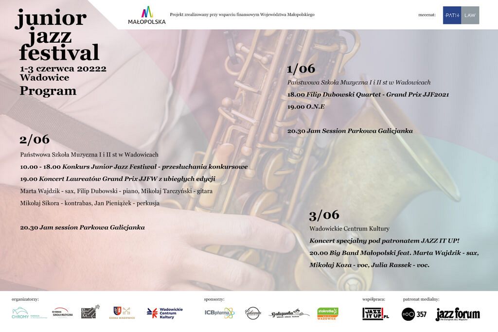 JJF poziom program poprawiony 1024x683 - Junior Jazz Festival przy wsparciu miasta Wadowice - już po raz piąty!