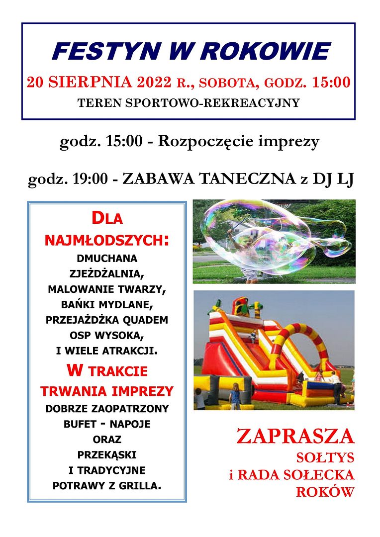 nowy plakat festyn w Rokowie 20 sierpnia 2022 1 - Festyn w Rokowie