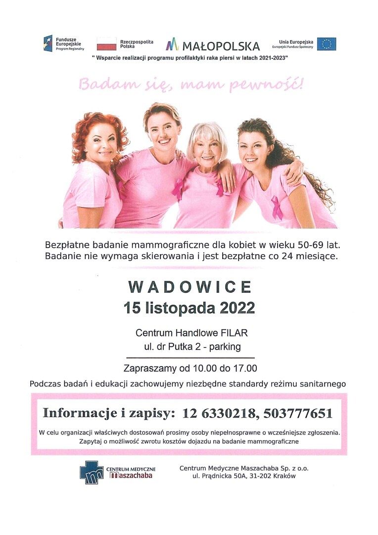 plakat 4 - Nieodpłatne badania mammograficzne dla kobiet w wieku 50-69 lat