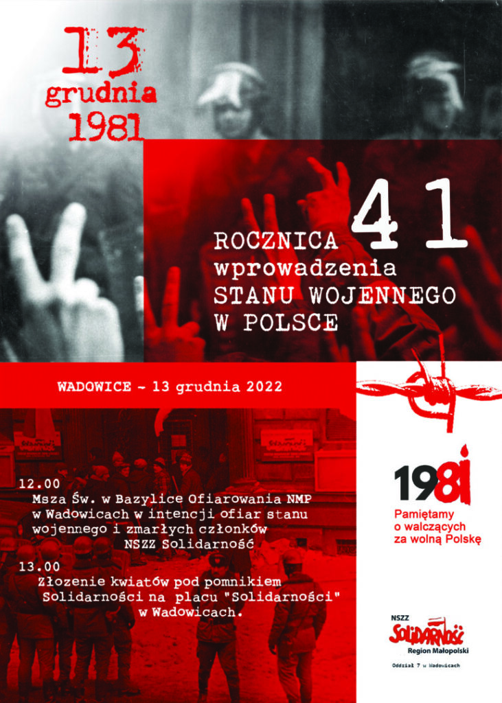 plakat 2022 sw 731x1024 - 41. rocznica wprowadzenia stanu wojennego - 13 grudnia 2022 roku