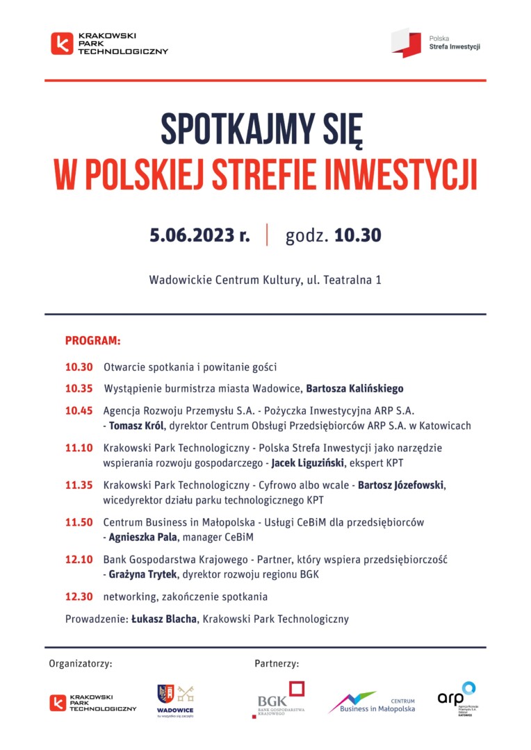 Spotkanie PSI Wadowice agenda - Rozszerz horyzonty! Spotkajmy się w Polskiej Strefie Inwestycji